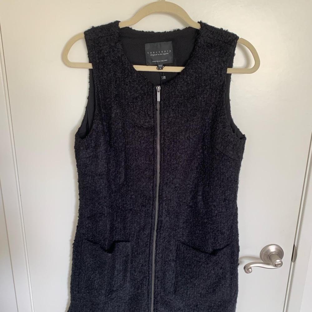 Sanctuary Clothing Black Wool Tweed Zip-Up Jumper Dress / Size: M